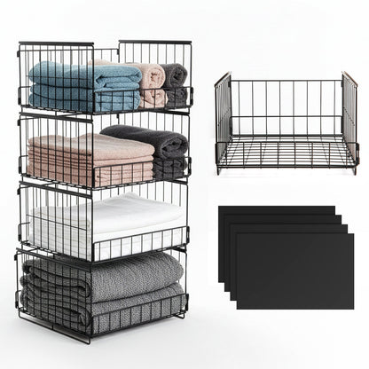 4 Pack Sliding Drawer Wardrobe Organizer, Heavy Duty Stackable Closet Storage Bins with Dividers, Foldable Clothe Organizer Cubes for Bedroom, Cabinet, Kitchen & Cupboard, Space Saving Storage Boxes