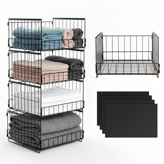 4 Pack Sliding Drawer Wardrobe Organizer, Heavy Duty Stackable Closet Storage Bins with Dividers, Foldable Clothe Organizer Cubes for Bedroom, Cabinet, Kitchen & Cupboard, Space Saving Storage Boxes