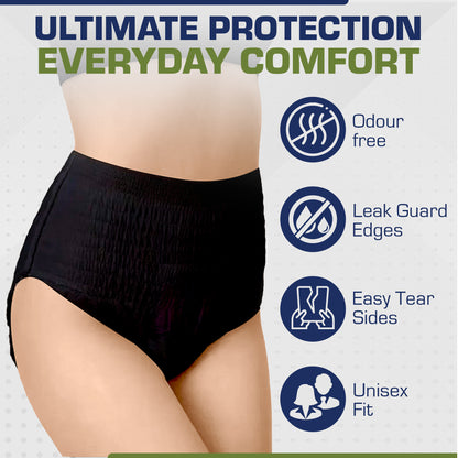 12 x Black Pull Up Pants Women & Men | Super Pull Up Pants | Adult Nappies | High Absorption and Soft-Stretch Waistband | Size S, M, L, XL | (1 Pack of 12)