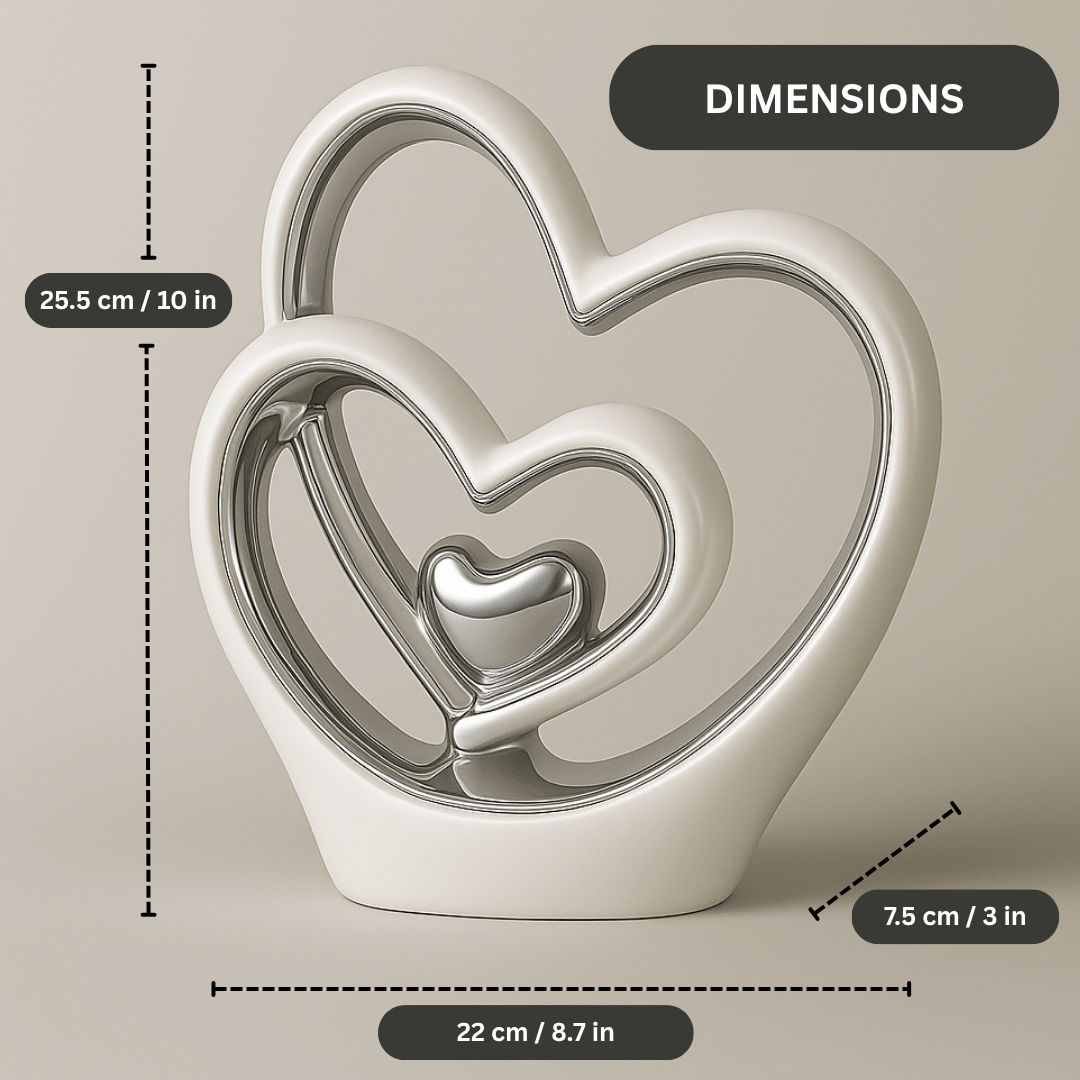 Silver Ceramic Heart Ornament – 25.5cm Sculpture