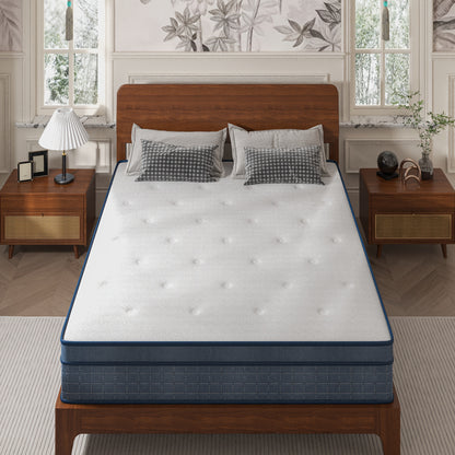 Single/Small Double/Double/King Pocket Spring Mattresses, 26Cm/10.23Inch Medium Firm Memory Foam Mattress with 7 Layers. Pressure Relief And Motion Isolation - Blue White