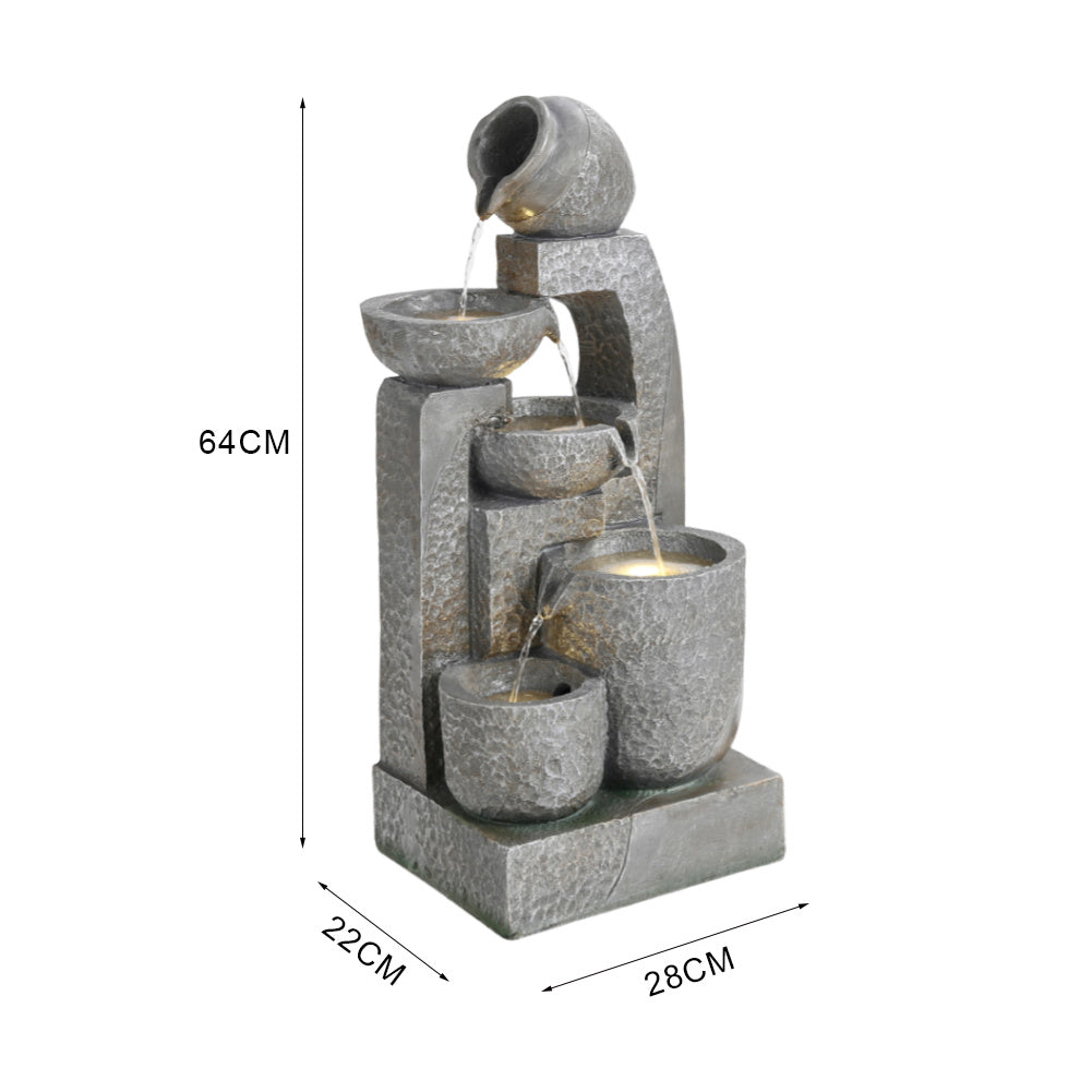 1pc 5 Tiers Pot Rustic Solar Powered Resin Garden Fountain Statue Stone Waterfall Design for Indoor Outdoor Ponds No Electricity Needed Self Contained Circulating Water Feature Stackable Stone Bowls Durable Resin Construction 28x22x64cm