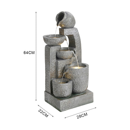 1pc 5 Tiers Pot Rustic Solar Powered Resin Garden Fountain Statue Stone Waterfall Design for Indoor Outdoor Ponds No Electricity Needed Self Contained Circulating Water Feature Stackable Stone Bowls Durable Resin Construction 28x22x64cm