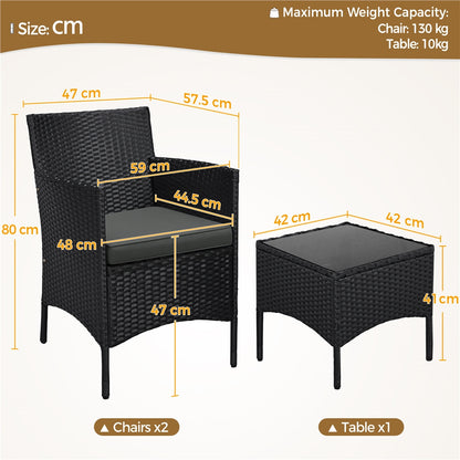 Costoffs Set of 3 Patio Table and Chairs, Outdoor Wicker Conversation Furniture Set, 2pcs Woven Rattan Chairs with Cushions and 1 Side Table