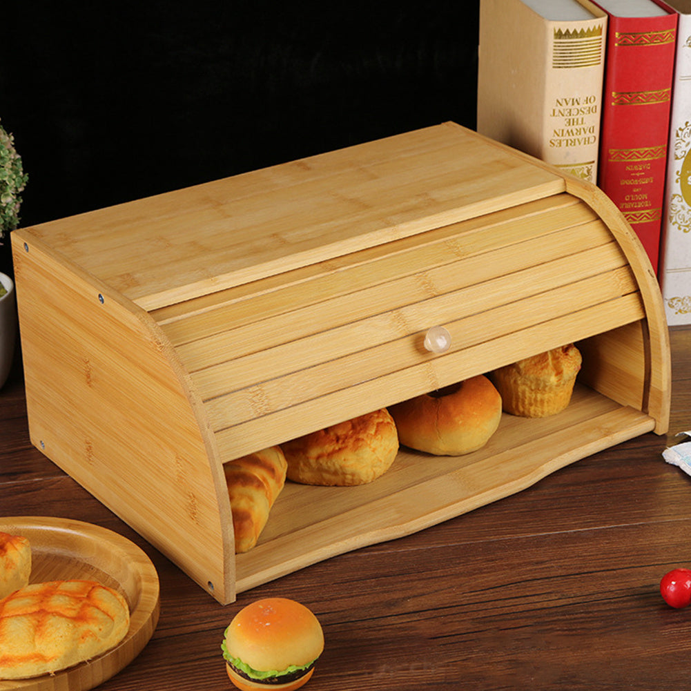 Bamboo Bread Bin Countertop Bread Storage for Kitchen with Roll Top Lid, Large Capacity Containers for Bread, Spice, Kitchen Stool, Fruits, Snack, Natural