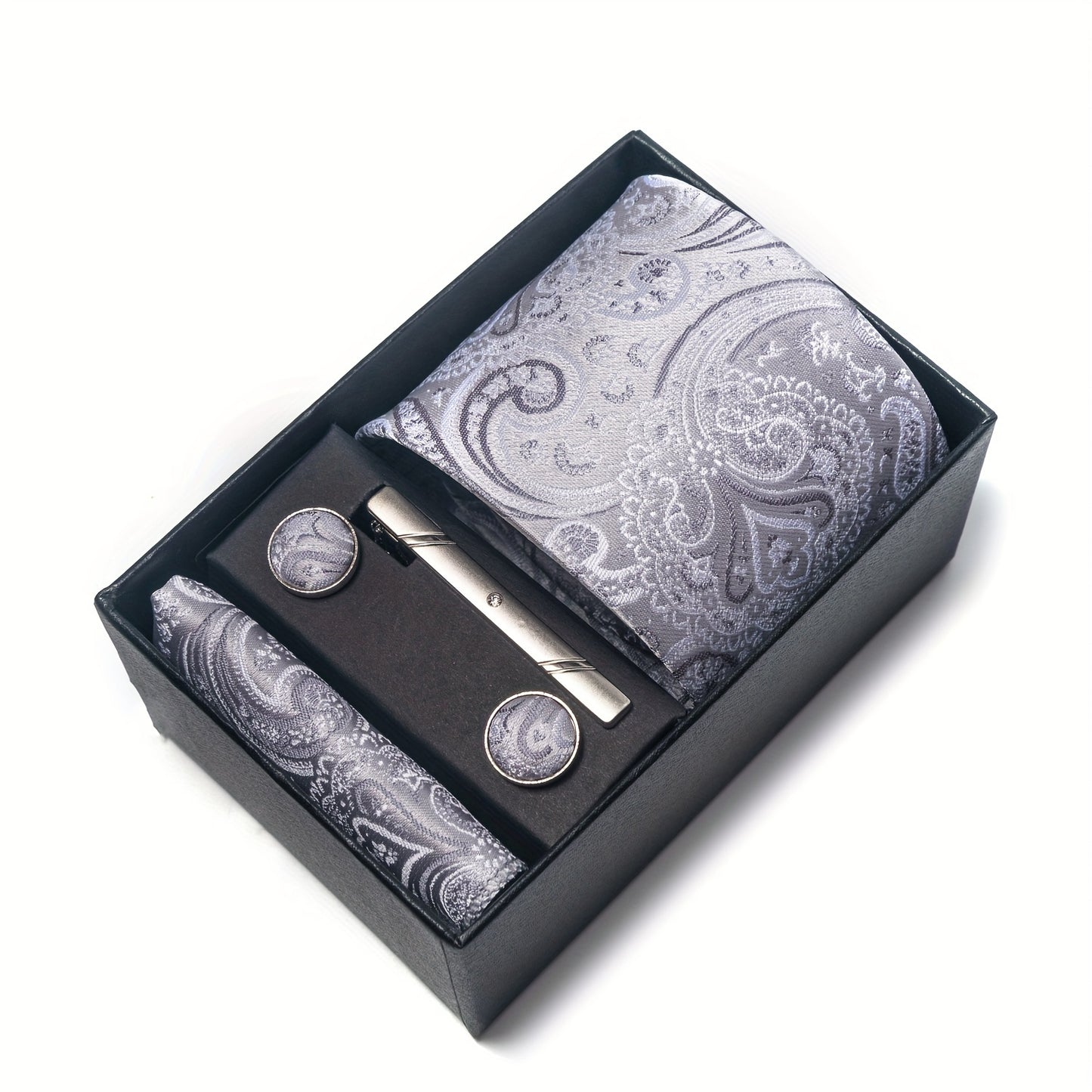 Men Men Black Paisley Tie Wedding Gift Box Tie Pocket Squares Set Necktie Box Suit Additions Fit Wedding
