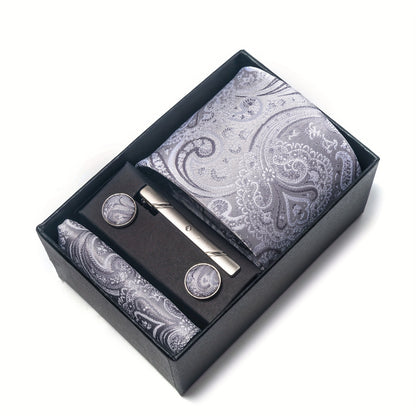 Men Men Black Paisley Tie Wedding Gift Box Tie Pocket Squares Set Necktie Box Suit Additions Fit Wedding