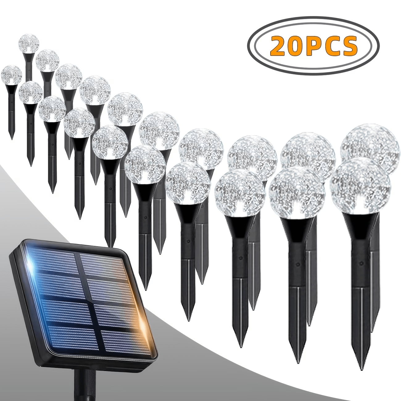 20pcs Solar Garden Crystal Lights, Outdoor Lawn Lights with 8 Lighting Modes, Daytime Auto-Off And Night-On for Summer, Camping, Christmas, Wedding, Party, Birthday Pathway Decorations