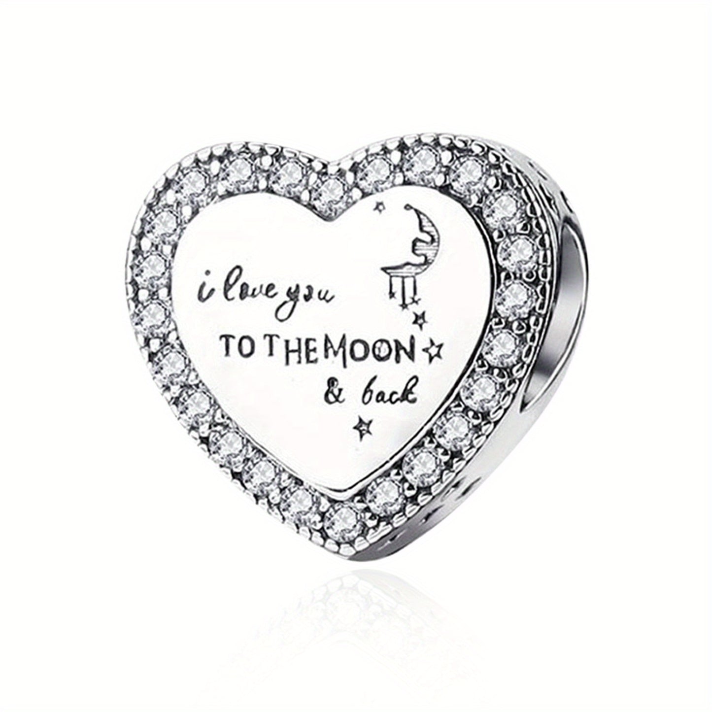 S925 Sterling Silver Love You Moon Back Heart Charm Pendant Fit Women European Moment Bracelet & Necklace Luxury Gift DIY Jewelry Making