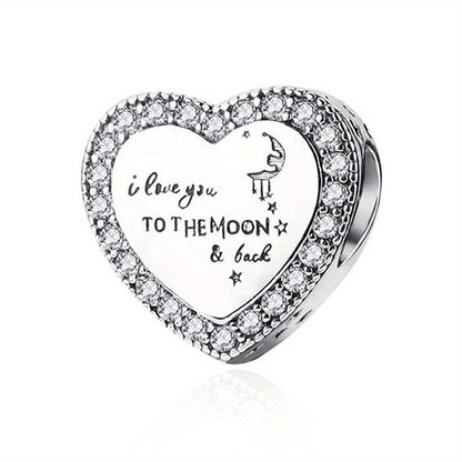 S925 Sterling Silver Love You Moon Back Heart Charm Pendant Fit Women European Moment Bracelet & Necklace Luxury Gift DIY Jewelry Making