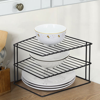 Taylor & Brown 3 Tier Corner Kitchen Plate Bowl Rack Stand Holder Tidy Cupboard Shelf Insert Storage Organiser, Space Saving, H19 x W25.5 x D25.5cm, White