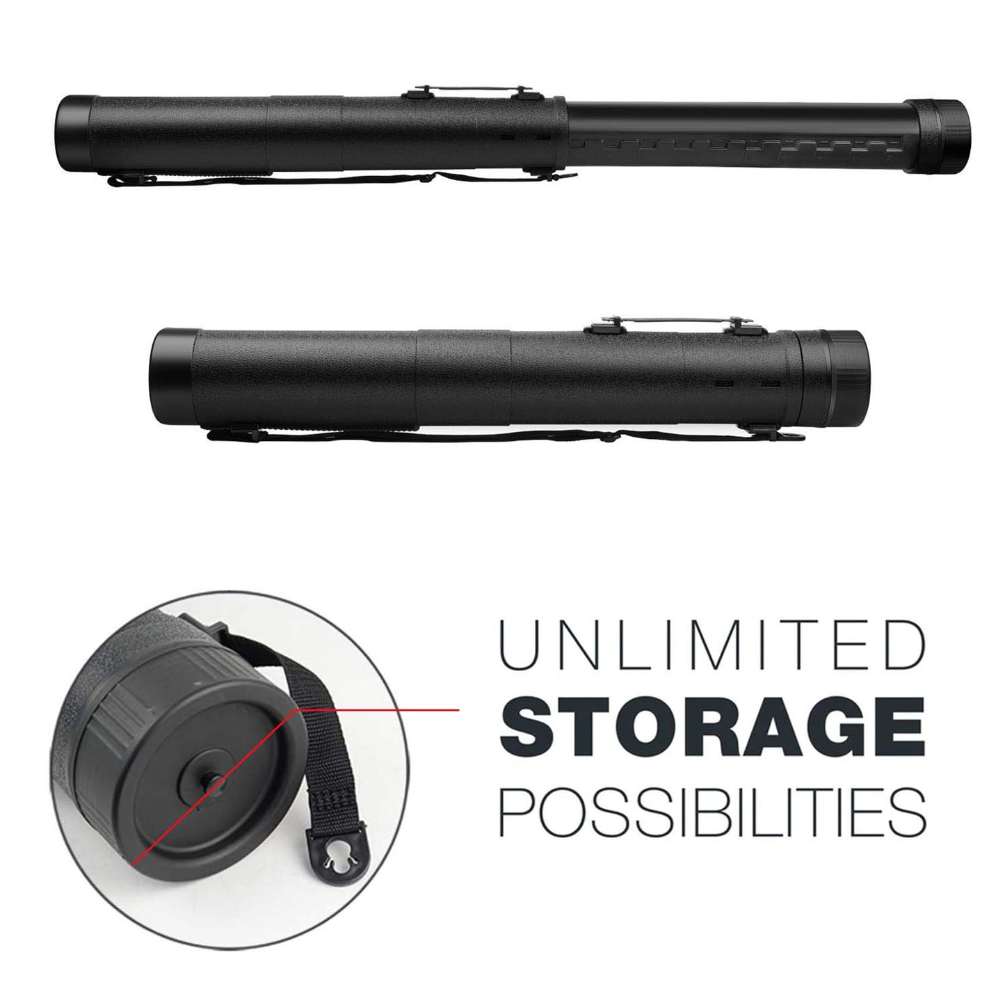 Adjustable Artist Drawing Tube, Telescopic Compact Teletube Storage Carrying Tube for Artworks, Drawing, Flip Chart, Arrow Tubes with a Carry Strap, Black (Small - 112 x 9 cm)