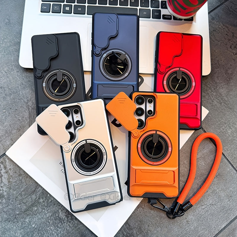 Phone Case: for Samsung Galaxy S26 Ultra S25 S24 S23 Phone Case with 360 Rotating Ring Lanyard Bar Stand Sliding Lens Protection Multifunctional Car Mount Compatible