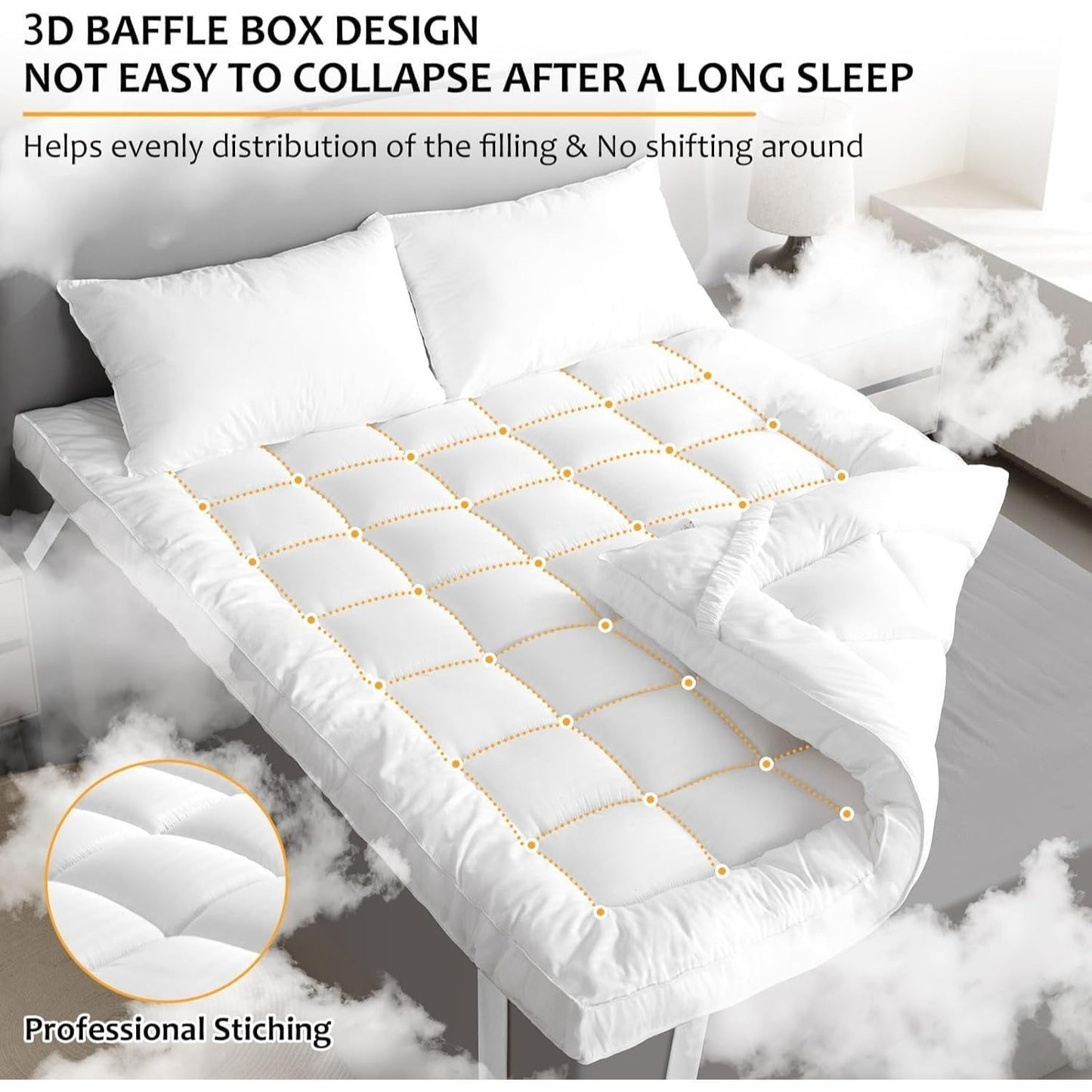 Hotel Quality Mattress Topper Extra Heigh, 10cm / 4 inch Heigh & Extra Soft, Easy Care & Machine Washable, Comes in Small Single, Single, Small Double, Double, King & Super King Sizes. Christmas Gifts