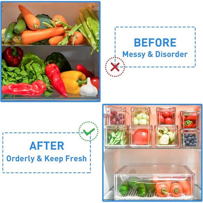 10pcs Stackable Kitchen Storage Box Set, Fruit Vegetable Snack Fresh-Keeping Containers with Lids, Transparent Plastic Organizer Boxes (Large: 30*30*9.8cm, Medium: 26.5*9*8.5cm, Small: 12.3*7.5*7cm)