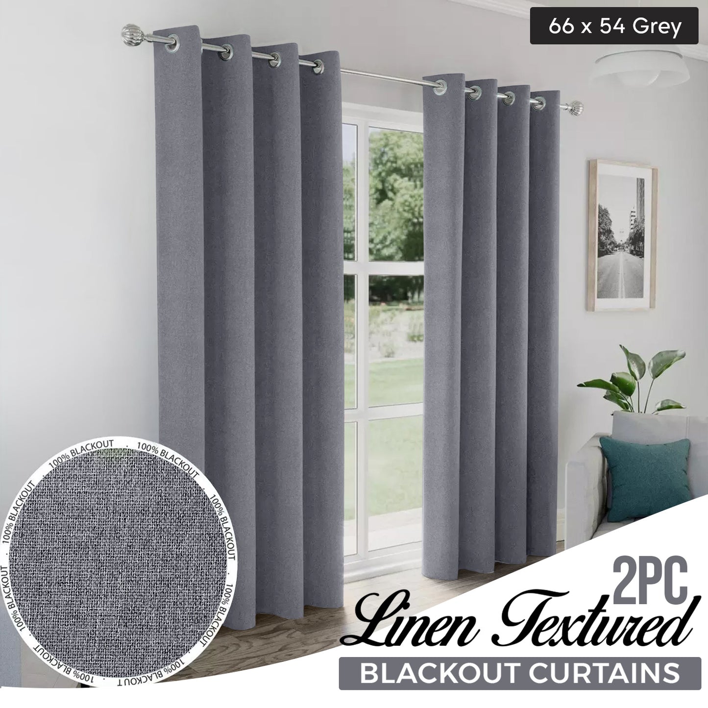 2pcs Linen Textured Blackout Curtains – Linen-Look Coated Thick Fabric Grommet Top Drapes for Bedroom & Living Room, Noise Reducing Energy Saving Window Panels for Home Decor 135GSM