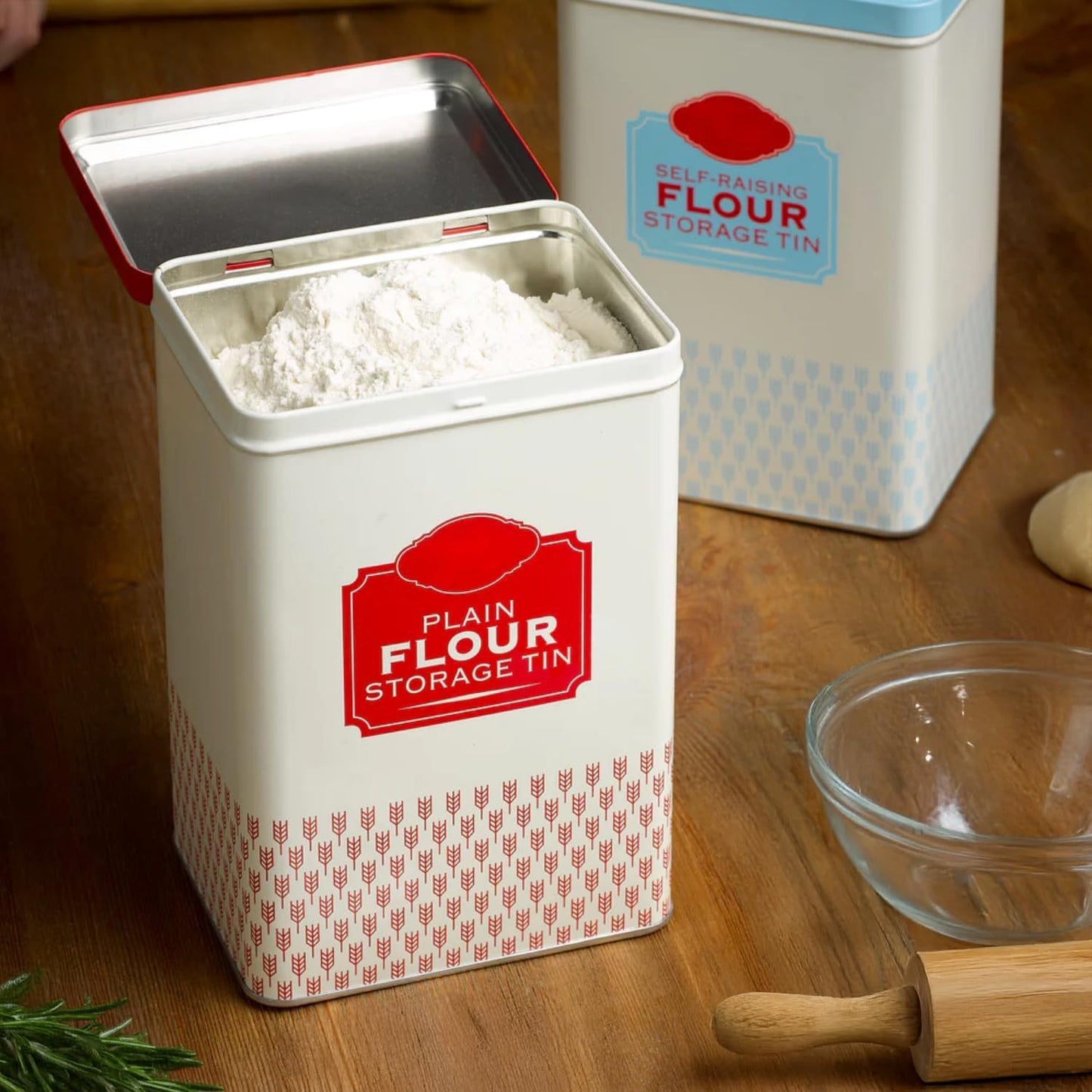Flour Storage Containers | Self Raising Flour Tin with Lid |1 Kg| 18.5 X 9.2 X 12 Cm Storage Tins to Keep Flour Fresh & Clean (Self Raising & Plain)
