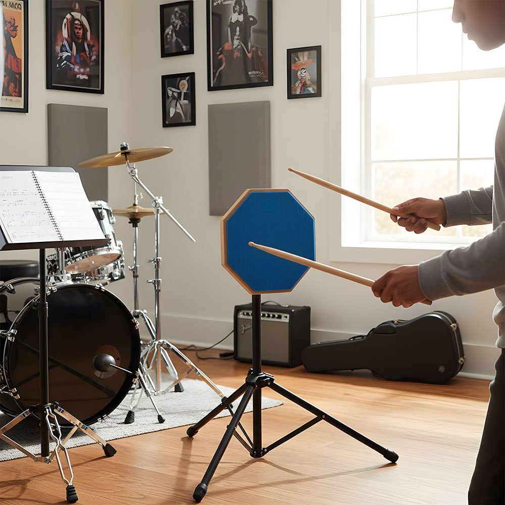 Mute Drum Practice Pad Set with Pads, Adjustable Stand and Portable Bag, Suitable for Drummer Rehearsals and Beginner Practice, Blue