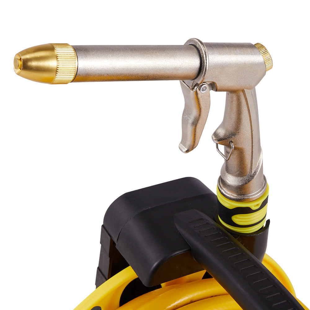 Complete Watering Kit/ Garden Hose Reel Trolley Portable With 20-50M Hose Pipe, Sprinkler Gun & Connector - Heavy Duty Watering System for Outdoor/Lawn/Car Wash (Yellow)