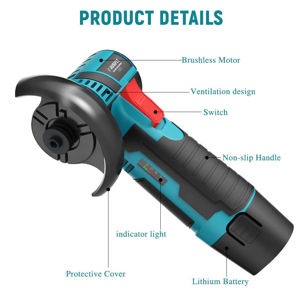 Powerful Cordless Angle Grinder - 2 Batteries, Battery Rechargeable, home DIY wood and metal grinding and polishing, Electric Multifunctional Polishing Grinding Machine, Mini Cordless Tool, Rust Removal, Ideal for Birthday Gift Automobile (Warning for Mul