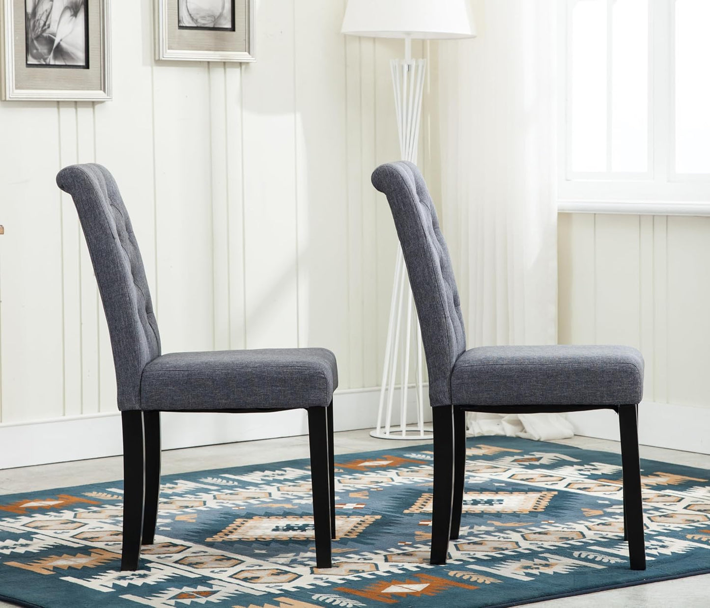 mcc direct Set of 2 Lined Fabric Dining Chairs With Solid Wooden Legs For Home & Commercial Restaurants