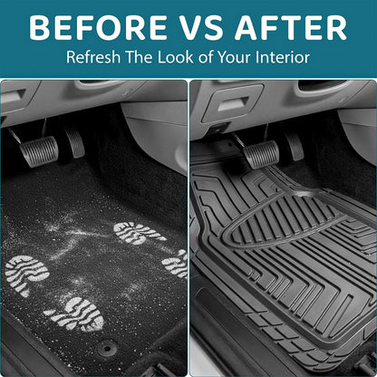 Heavy Duty Rubber Car Mats 4 Piece Set Cut to Fit Non-Slip All Weather Floor Protection for Cars, Vans, SUVs & Trucks – Front 76x50cm, Rear 39x37cm
