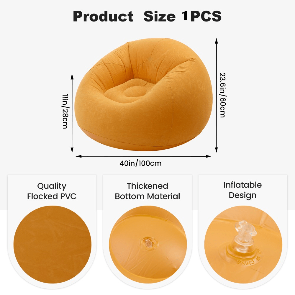 Inflatable Lazy Sofa Plush PVC Thick Bottom Outdoor Indoor Portable Folding Single Air Chair 1pc