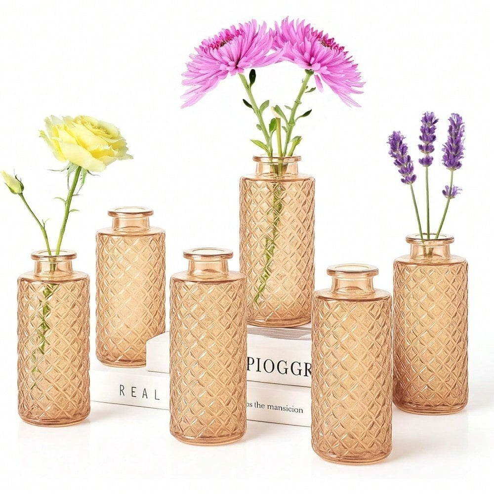 A set of 12 glass bud vases, small retro glass vases, minimalist retro dining table center decorations, home decor, wedding parties, restaurants, floral arrangements, tea lights, candle holders, desktop decorations