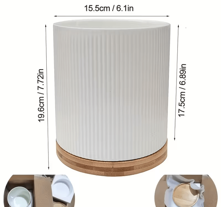 360° Rotating Ceramic Kitchen Organizer with Detachable Bamboo Base – Space-Saving Utensil Holder for Countertops, Perfect for Cooking Tools, Flower Vases, and Whisky Glasses, Kitchen Accessories