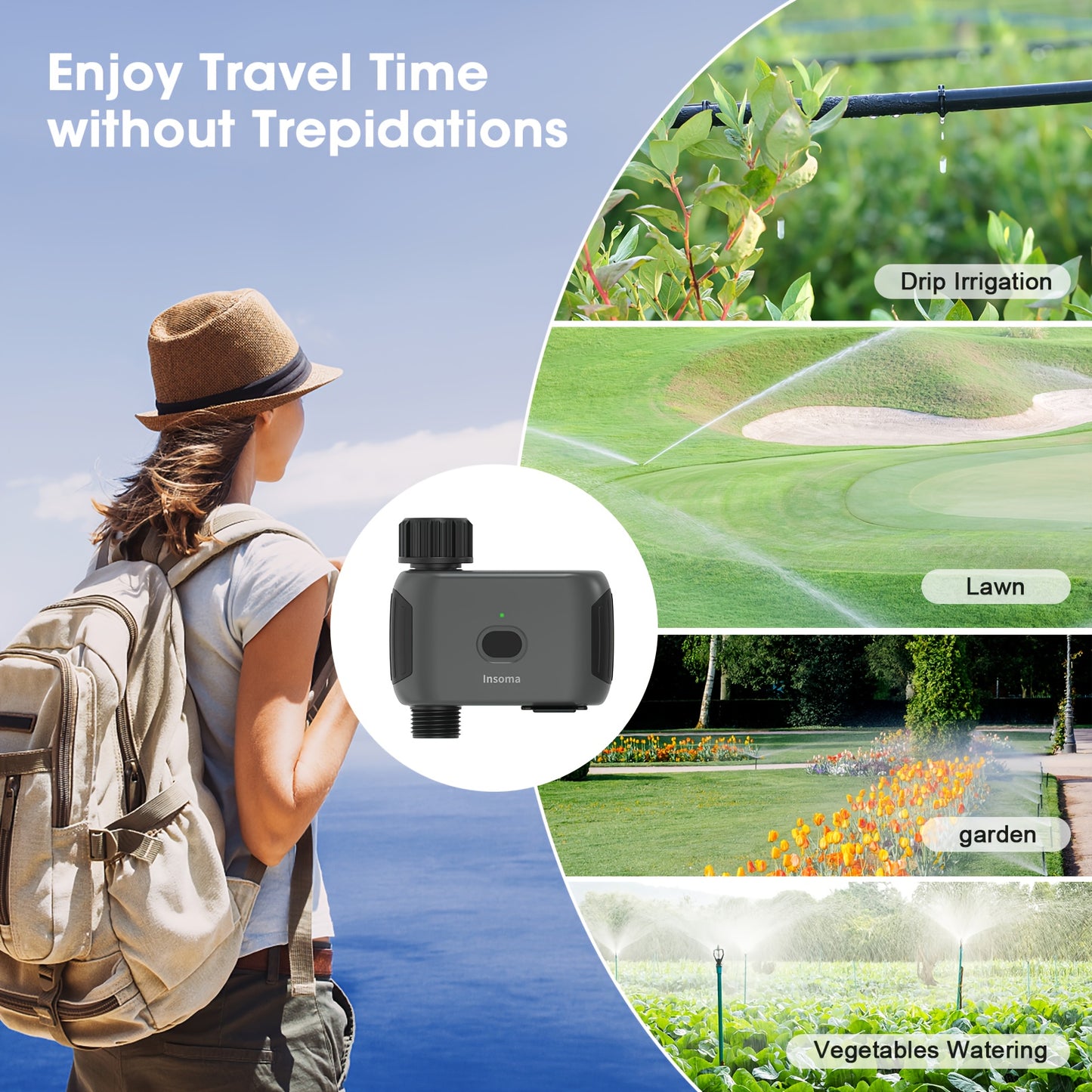 INSOMA Smart Wifi Watering Timer, with APP Control, Rain Delay, IP55, Sprinkler Timer for Lawn, Garden, Greenhouse, 3/4" Faucet