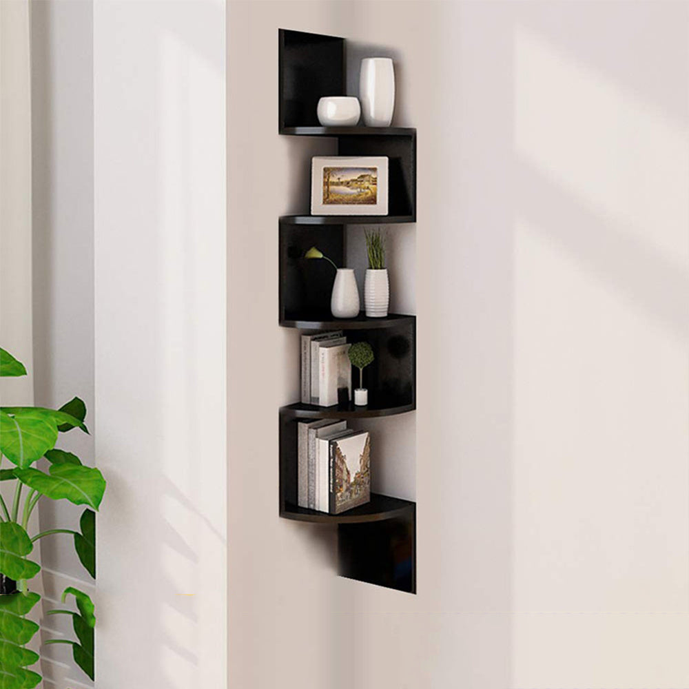 1pc 5-Tier Wooden Corner Shelf - Space-Saving Floating Bookcase & Display Stand | Easy Assembly Storage Rack for Books, Plants & Decor in Living Room, Office & Bathroom