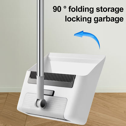 3-in-1 Sweeping Set with Broom, Dustpan & Floor Brush - Thick Elastic Bristles, Comb-Tooth Dustpan, Sturdy Home Cleaning Kit for Kitchen, Bathroom & Living Areas