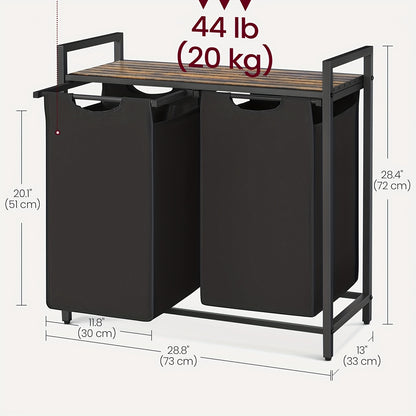Dirty Laundry Basket, 2 Compartments, Bin, with 2 Removable Oxford Cloth Bags, Metal Frame, 2 X 46 Litres, 73 X 33 X 72cm, Laundry Baskets