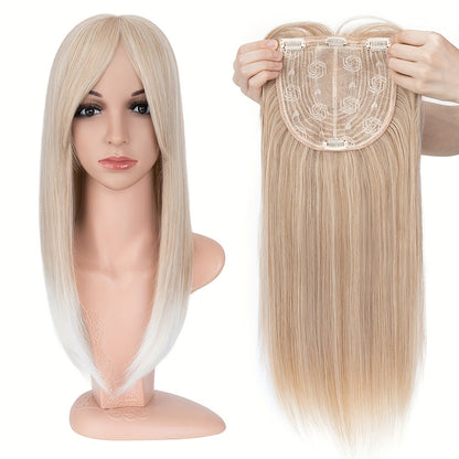 45.72 cm Hair Topper With Bangs Hair Clip, 360° 3D Cover Hair Toppers For Women, Fluffy Toppers Hair Pieces For Women With Thinning Hair, Clip In Bangs With Topper 15.24cm x 15.24cm Lace Base