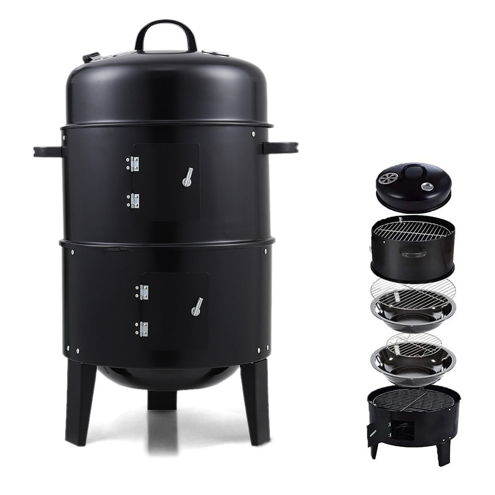1pc Black 40x84cm Dual Access Outdoor Smoke Grill with 37cm Diameter, Perfect for Party, Family Dinner, and Outdoor BBQ – Durable Iron Construction, Efficient Heat Distribution, Convenient Charcoal Addition, Versatile Smoking Grill | Dual Access Grill | E