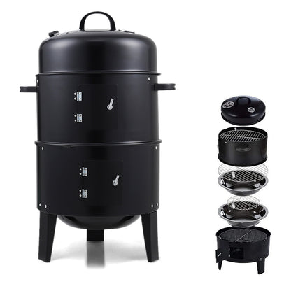1pc Black 40x84cm Dual Access Outdoor Smoke Grill with 37cm Diameter, Perfect for Party, Family Dinner, and Outdoor BBQ – Durable Iron Construction, Efficient Heat Distribution, Convenient Charcoal Addition, Versatile Smoking Grill | Dual Access Grill | E