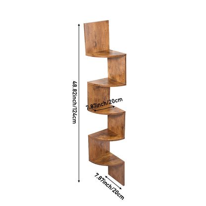 1pc 5-Tier Wooden Corner Shelf - Space-Saving Floating Bookcase & Display Stand | Easy Assembly Storage Rack for Books, Plants & Decor in Living Room, Office & Bathroom