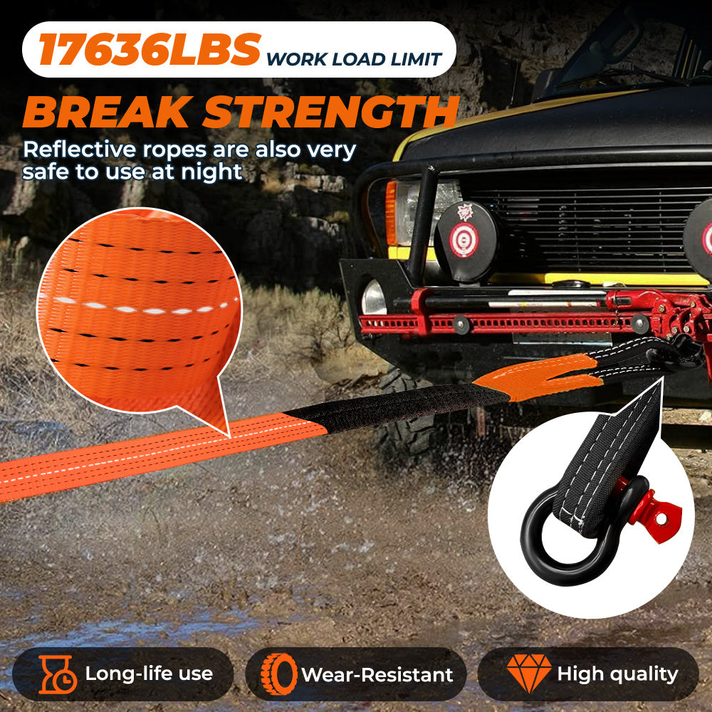 Heavy Duty Tow & Recovery Rope Set for Off-Road & SUVs, Off-Road Recovery Rope Kit, High Strength with 2* Hooks & Storage Bag, Gloves - Essential for for SUV, Truck, Car, Camping, Overlanding & Emergency Vehicle Rescue. Best Value Emergency Towing Solutio