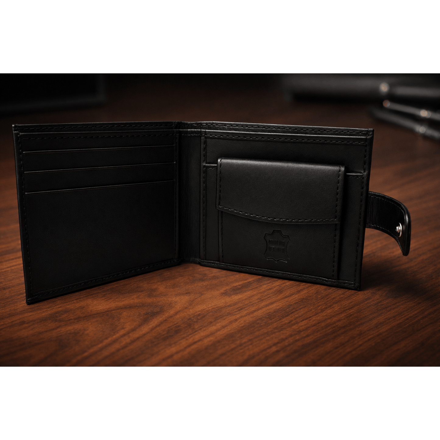 Mens Genuine Leather Wallet Black RFID Blocking Soft Bi Fold Card Slots and Coin Pocket