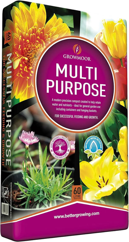 Growmoor Multi-Purpose Compost Soil 60L, Nutrient-Rich Gardening Solution For Flowers, Vegetables, And Ornamental Plants