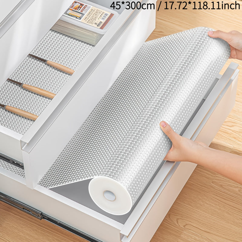 45X300Cm Large Roll EVA Transparent Anti Slip Drawer Mat, Kitchen And Bathroom Anti Oil And Anti Slip Mat, DIY Cutting Self-Adhesive Backing, Refrigerator Bookshelf Storage Mat, Furniture Protection Anti Scratch Mat, Easy to Clean And Washable, Versatile