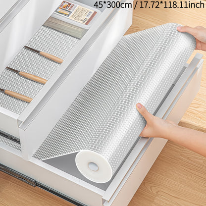 45X300Cm Large Roll EVA Transparent Anti Slip Drawer Mat, Kitchen And Bathroom Anti Oil And Anti Slip Mat, DIY Cutting Self-Adhesive Backing, Refrigerator Bookshelf Storage Mat, Furniture Protection Anti Scratch Mat, Easy to Clean And Washable, Versatile
