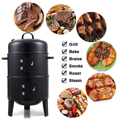 1pc Black 40x84cm Dual Access Outdoor Smoke Grill with 37cm Diameter, Perfect for Party, Family Dinner, and Outdoor BBQ – Durable Iron Construction, Efficient Heat Distribution, Convenient Charcoal Addition, Versatile Smoking Grill | Dual Access Grill | E