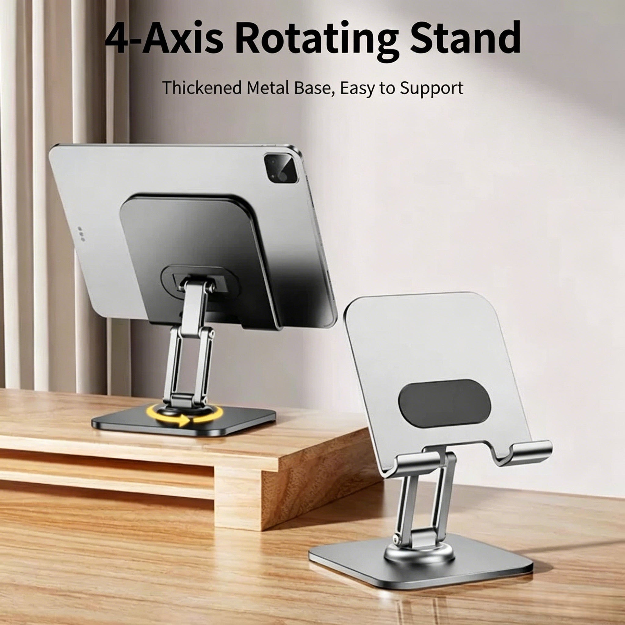 Heavy Duty Tablet Stand 360° Rotating Adjustable All-Metal Desk Holder for iPad Phone Laptop with Allen Key – Foldable Ergonomic Design for Office Home Use