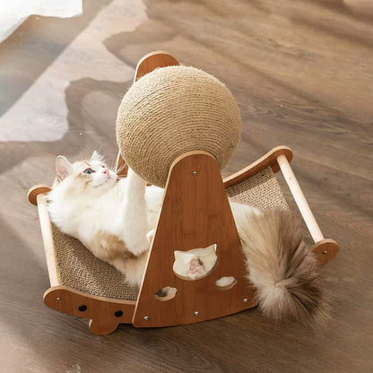 Cat Ball Scratcher with Solid Wood Stand Sisal Interactive Climbing Frame Scratching Post for Indoor Cats Kittens Furniture Protector Fun Exercise