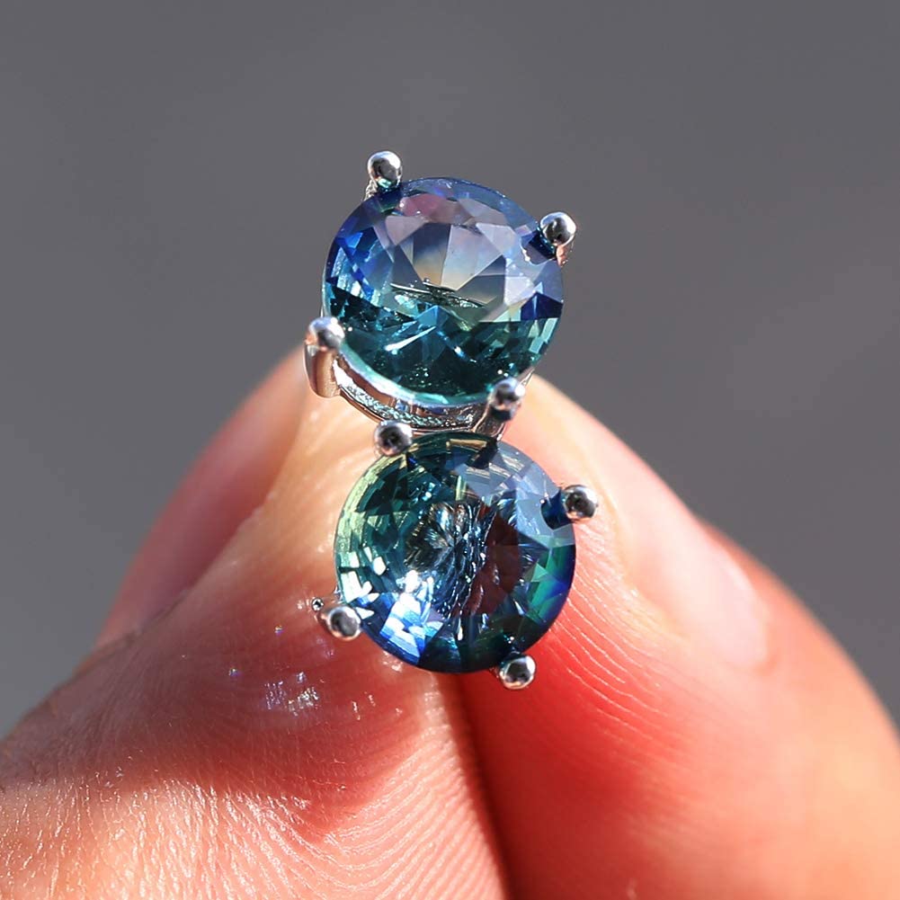 [Sterling Silver Earrings] 925 Earrings, Color Earrings, Multi-Color Anti-Allergy, 678 Mm Round Single Gem Earrings, Suitable for Women And