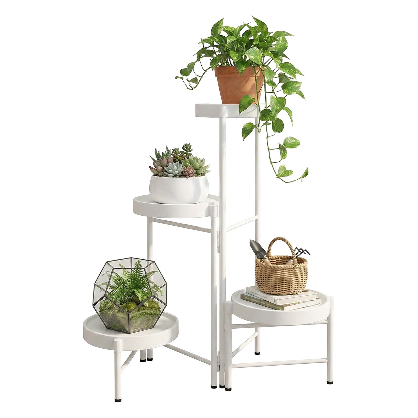 Metal Plant Stand with - Floor-Standing Indoor/Outdoor Shelf, Layered Flower Pot Display for Succulents, Herbs, Potted Plants - Sturdy Iron Shelf with - for Living Room, Balcony, - Modern & traditional Decor, -Free