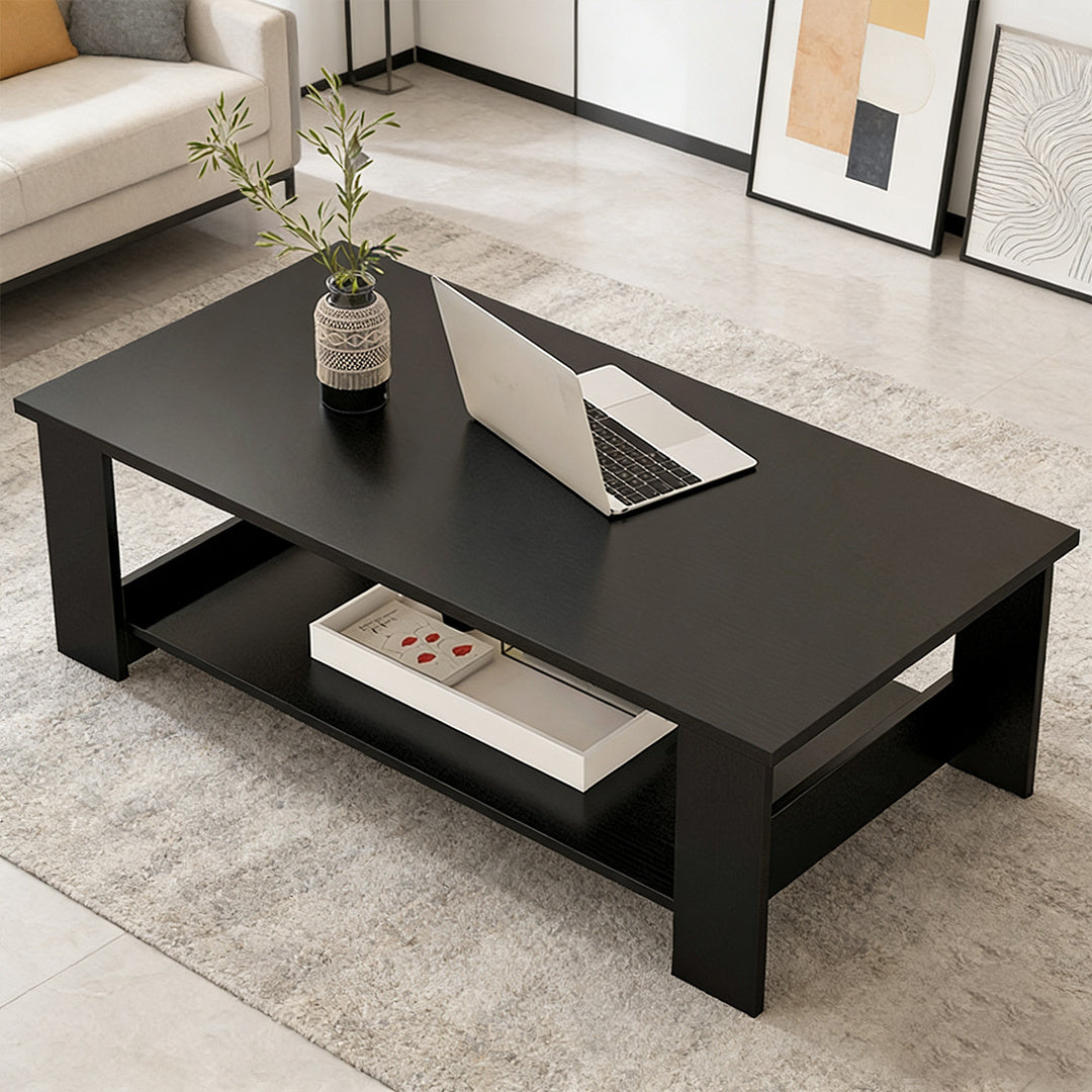 Modern Coffee Table Living Room Tea Side End Desk With Lower Storage Shelf Black