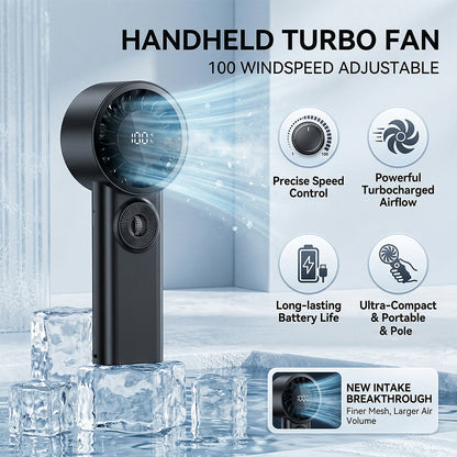 3600mAh Portable Handheld Fan, High Speed Turbo Cooling Pocket Fan, Rechargeable Personal Mini Fan, Up to 30Hrs Working Time, Lightweight Fan for Travel Outdoor Indoor, Black