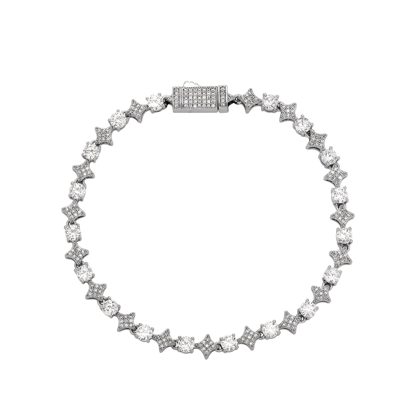 1pc Iced Round Stone Star Tennis Bracelet Hip Hop Fashion Jewelry for Gift